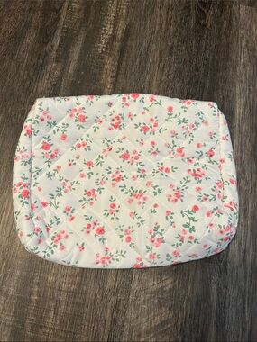 Quilted Floral Cosmetic Pouch - Pink & Green on White